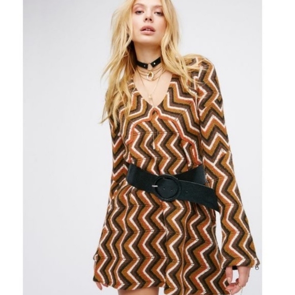 Host Picked - Free People "Rhiannon" Chevron Sweater Dress NWOT - Picture 2 of 15